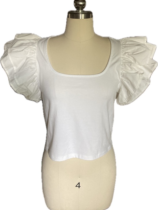 a new day Tops - a new day White Ruffle Sleeve Crop Top
